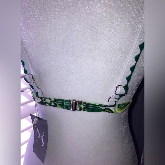 NEW Embroidered Straps Green Floral V-neck Adjustable padded Bikini TOP Large - Picture 11 of 15